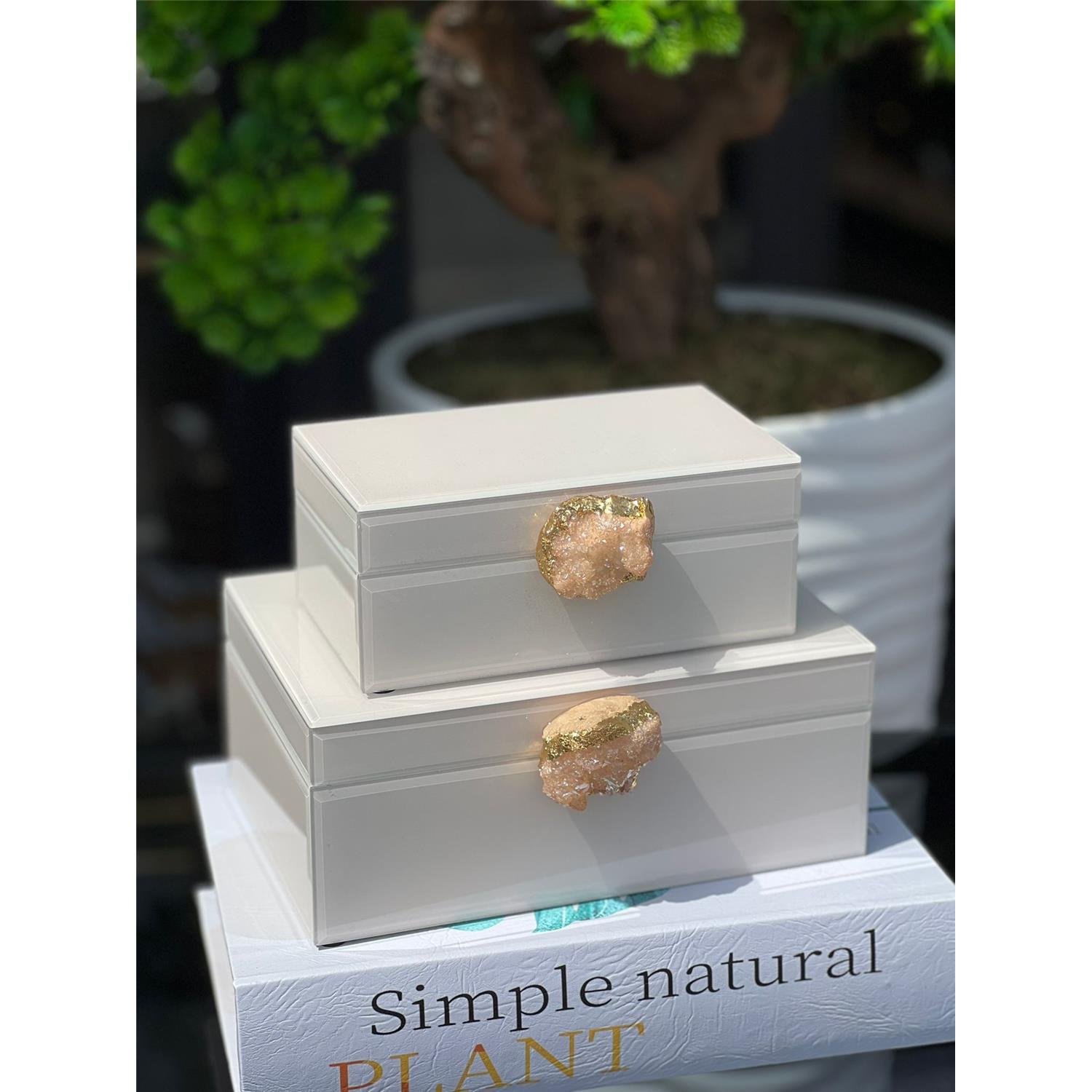 İTHAL CAM KUTU KREM DOĞAL TAŞ