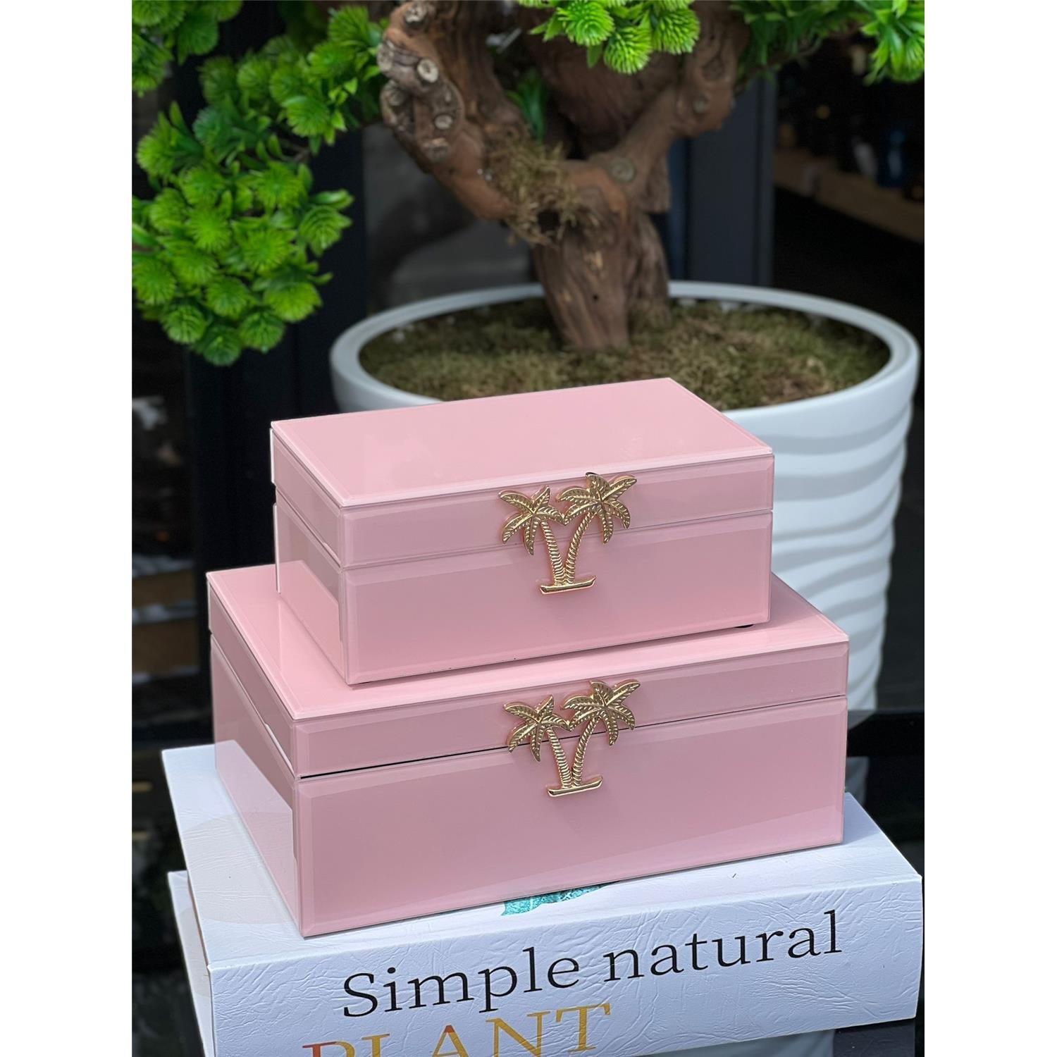 İTHAL CAM KUTU PALMİYE PEMBE