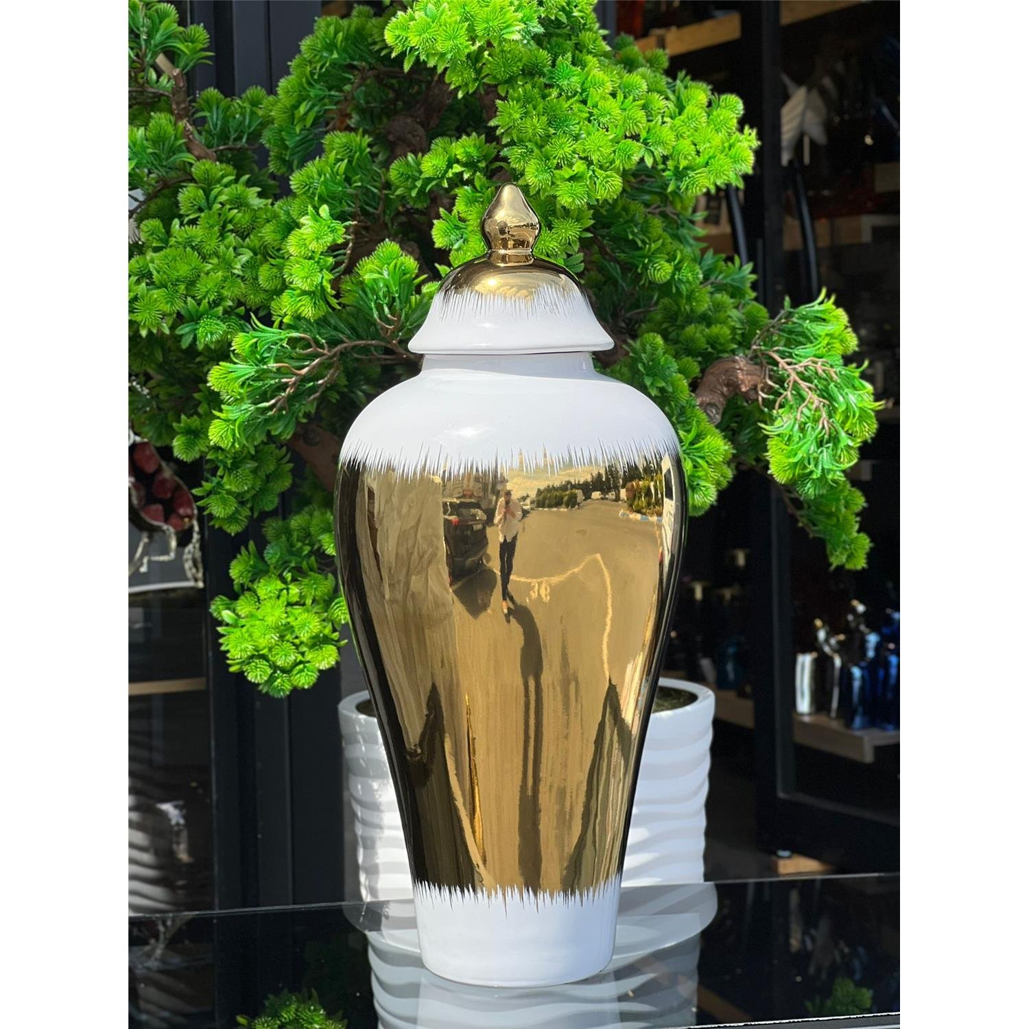 İTHAL BEYAZ ALTIN XL SERAMİK VAZO BÜYÜK