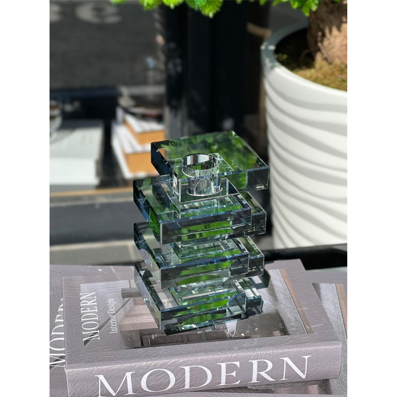 İTHAL KARE KARE CAM VAZO FÜME BÜYÜK