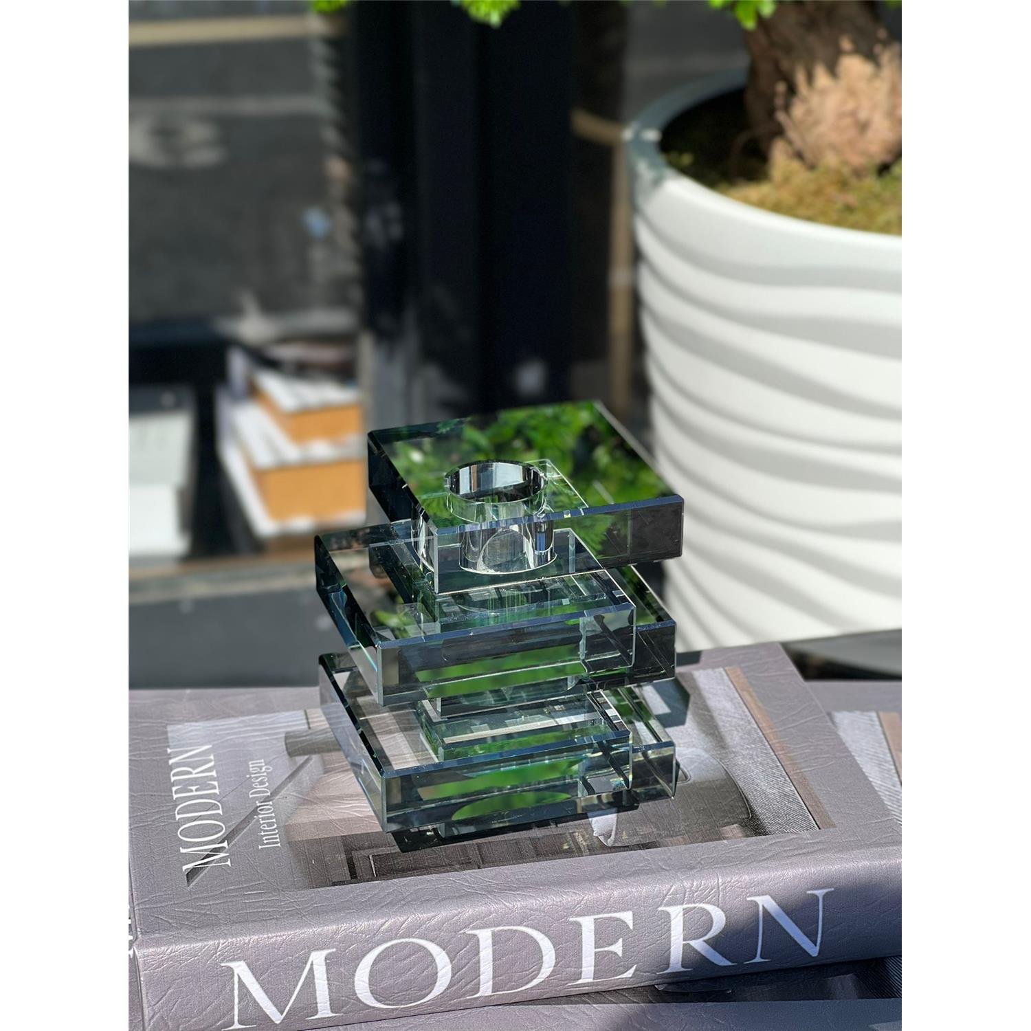 İTHAL KARE KARE CAM VAZO FÜME KÜÇÜK