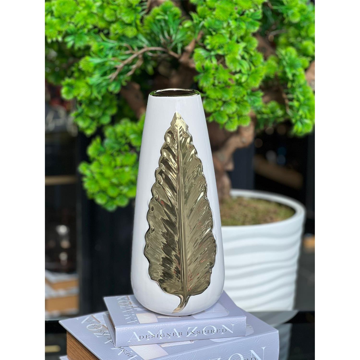 İTHAL LEAF DESEN SERAMİK VAZO BÜYÜK
