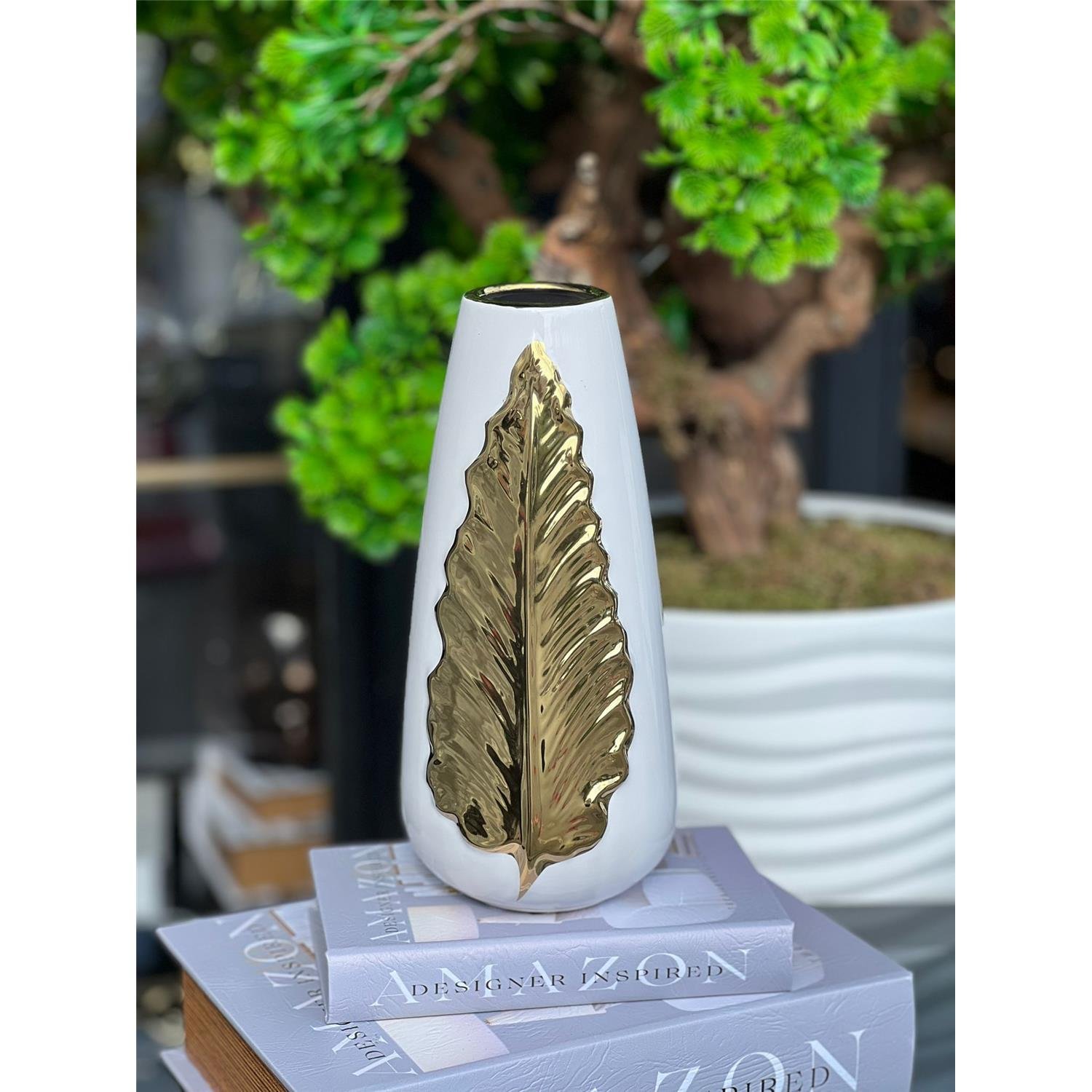 İTHAL LEAF DESEN SERAMİK VAZO KÜÇÜK
