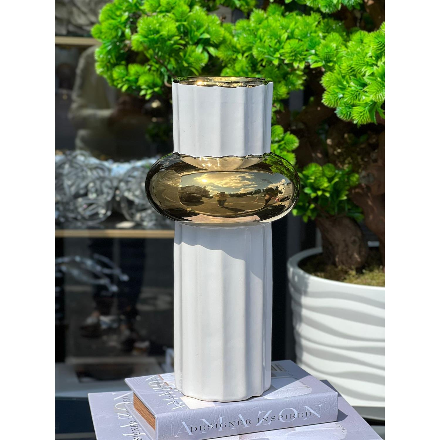 İTHAL STOMACH BEYAZ ALTIN VAZO BÜYÜK