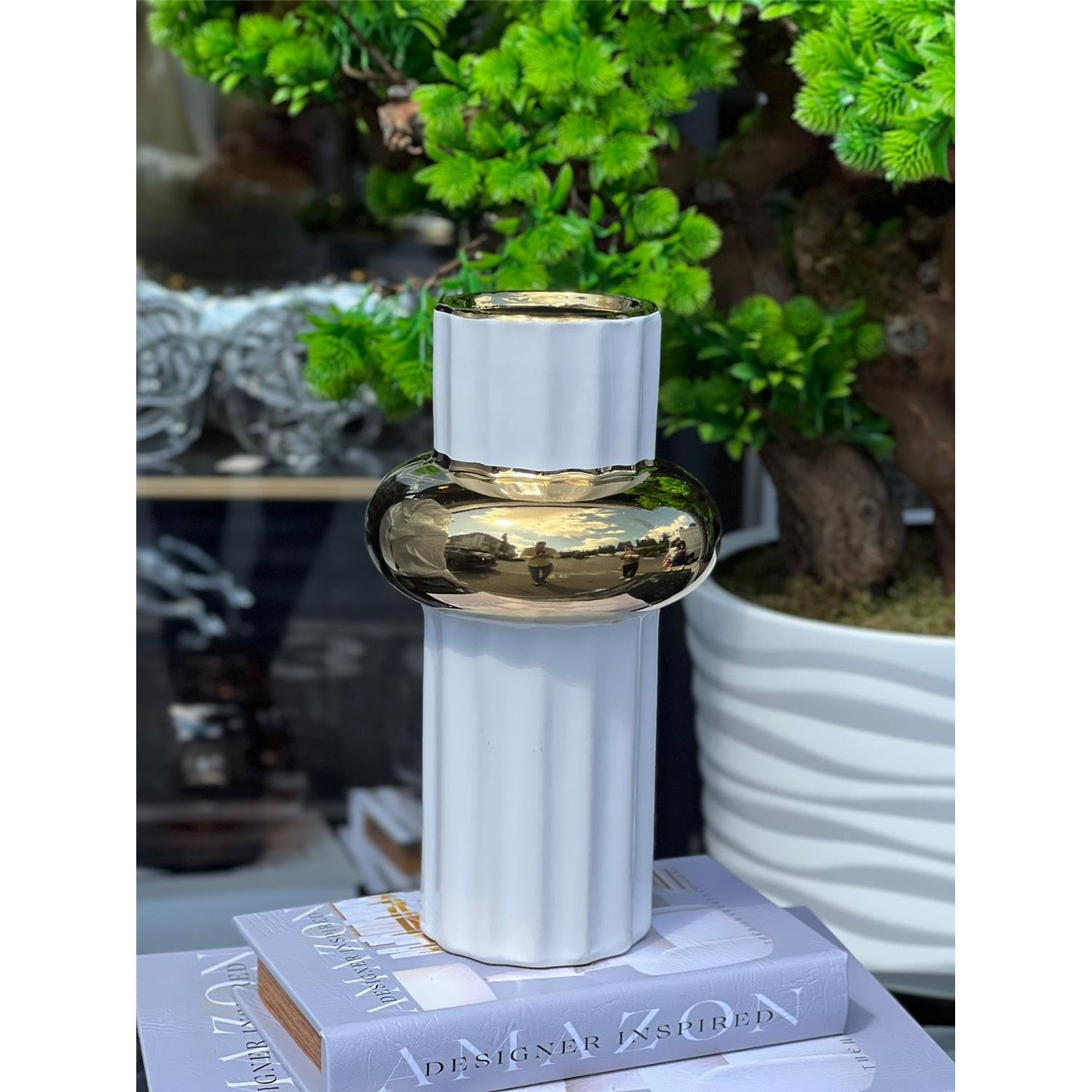 İTHAL STOMACH BEYAZ ALTIN VAZO KÜÇÜK