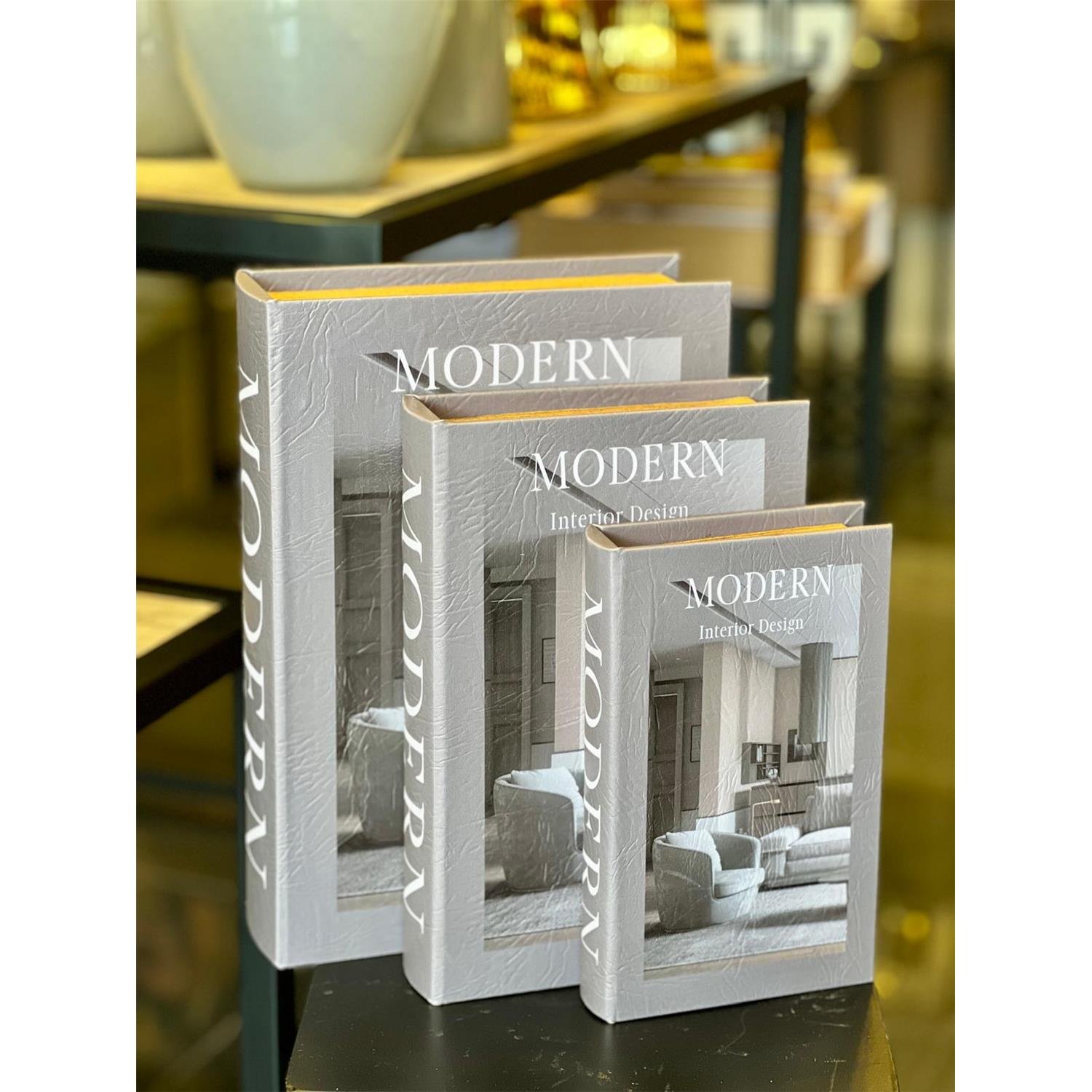 İTHAL 3LÜ AHŞAP DERİ KİTAP KUTU (MODERN)