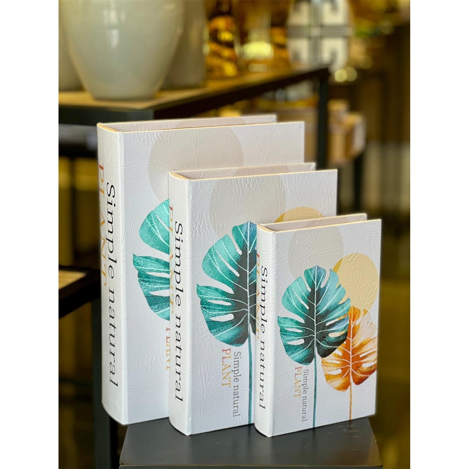 İTHAL 3LÜ AHŞAP DERİ KİTAP KUTU (PLANT)