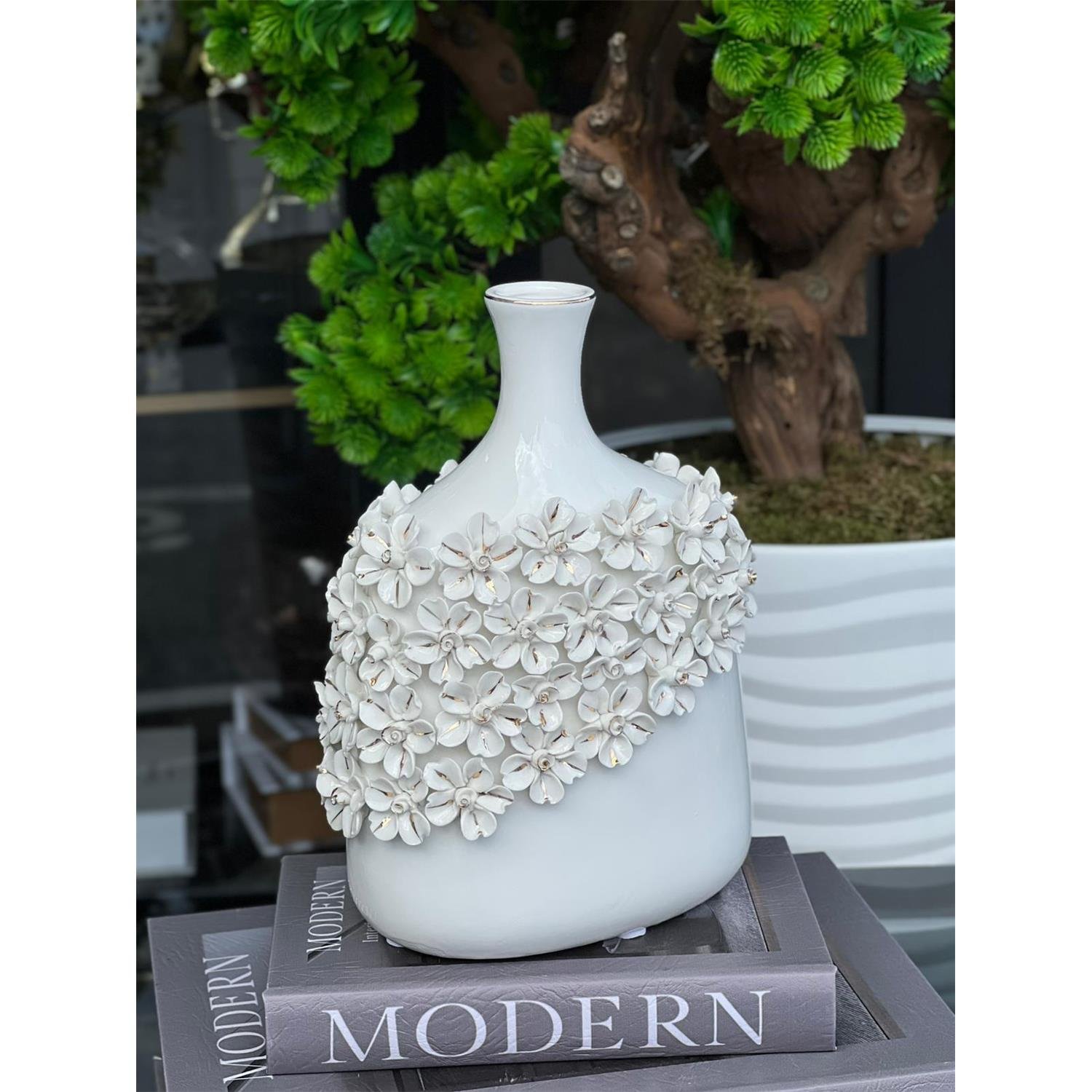 İTHAL BEYAZ SERAMİK LUMİFLORA VAZO KÜÇÜK