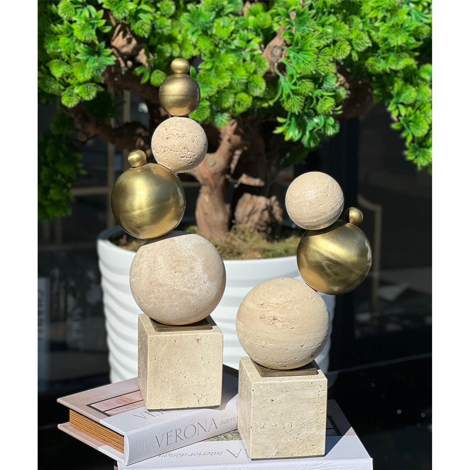 2 Lİ TRAVERTEN TOP DEKOR