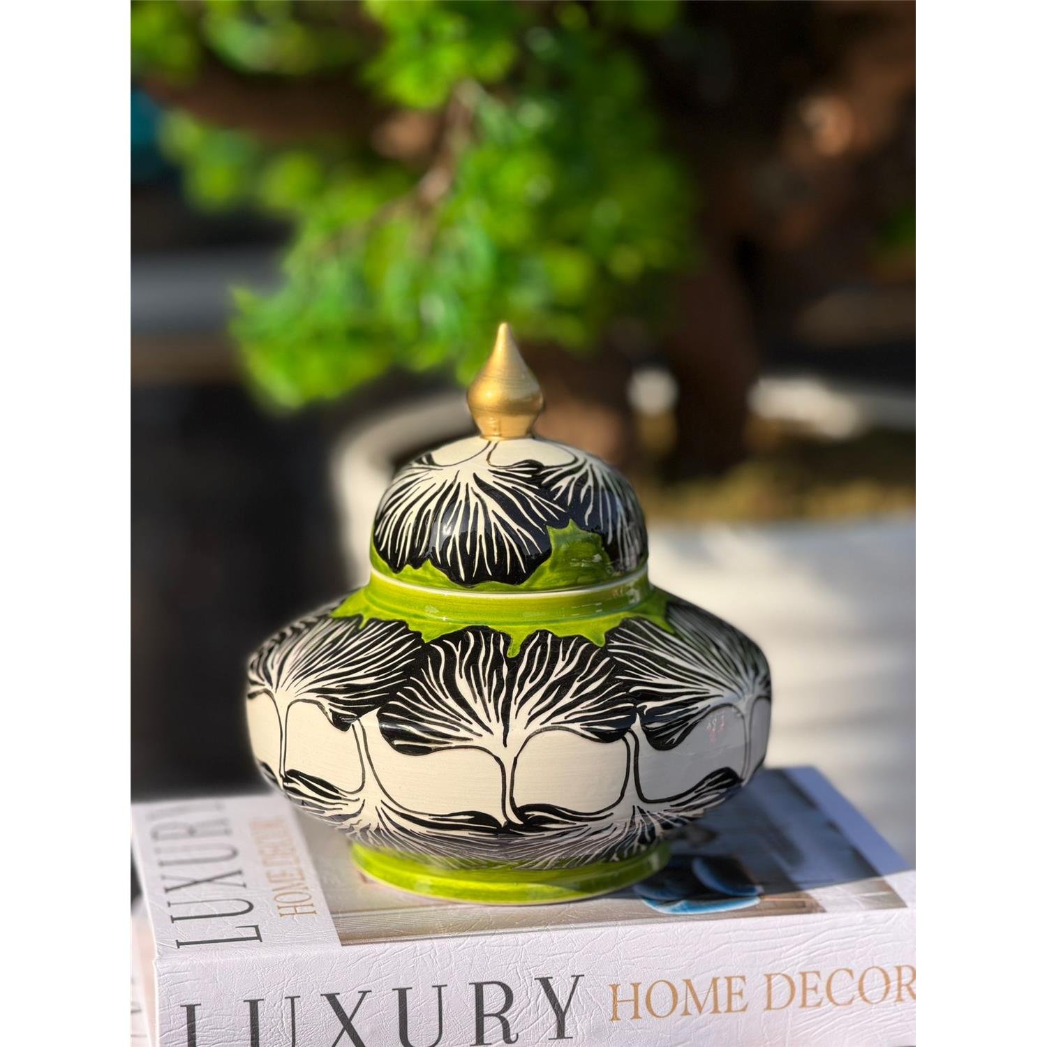 YEŞİL İNCİR YAPRAĞI DESEN 15CM UZAY KÜP