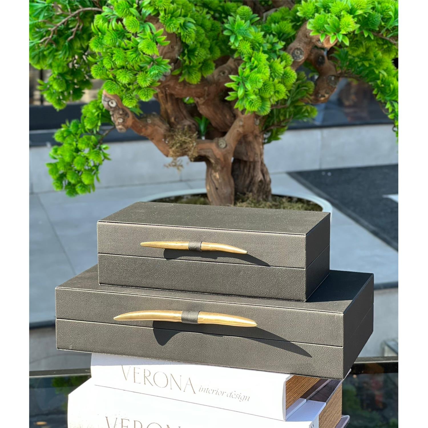 2 Lİ FİL DİŞİ DERİ KUTU SİYAH