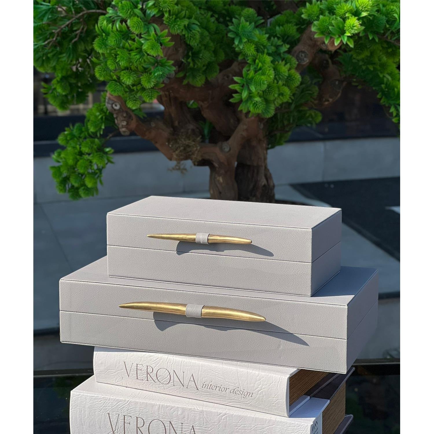 2 Lİ FİL DİŞİ DERİ KUTU GRİ