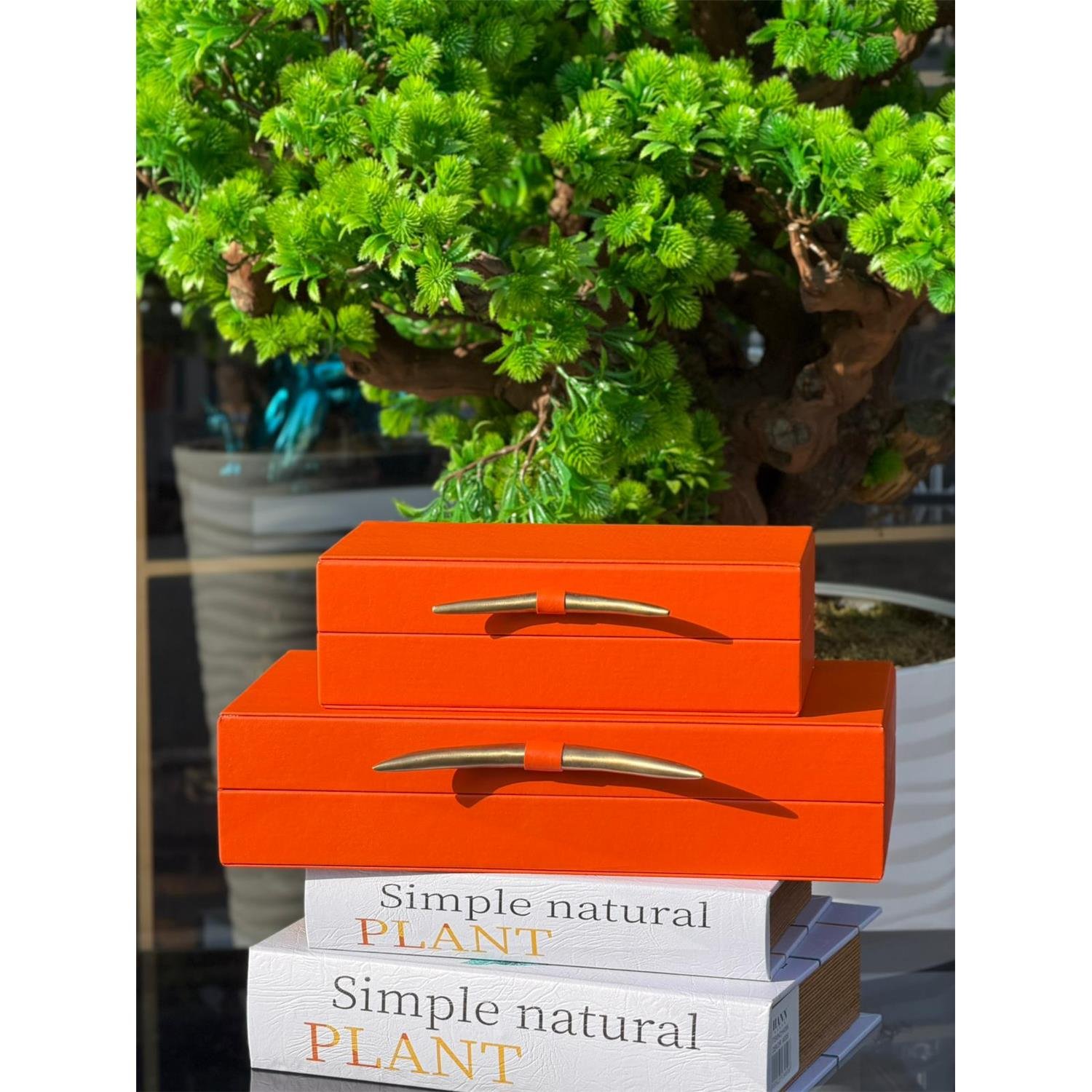 2 Lİ FİL DİŞİ DERİ KUTU TURUNCU