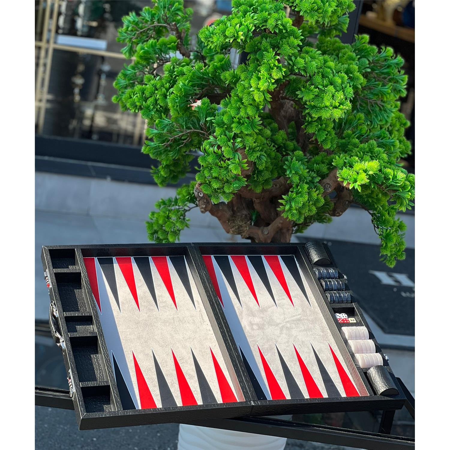 LÜX DERİ TAVLA SİYAH KIRMIZI