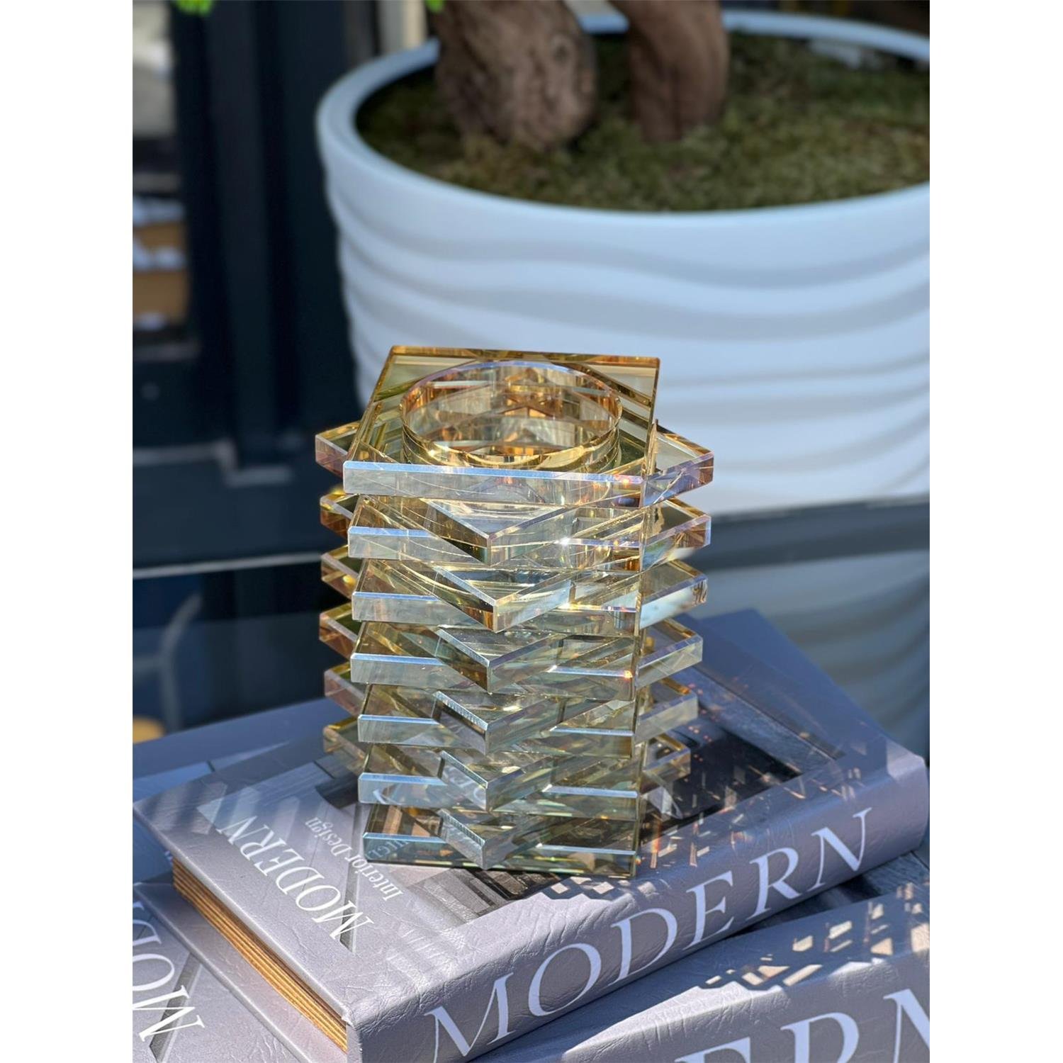 İTHAL KAT KAT KRİSTAL VAZO KÜÇÜK AMBER