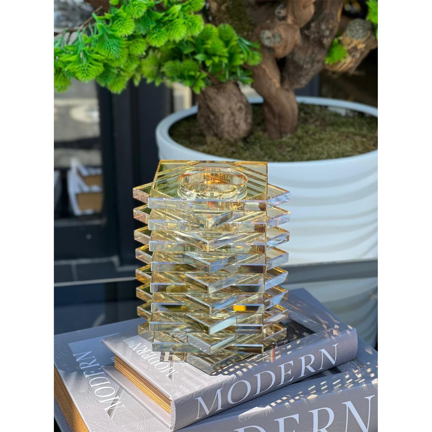 İTHAL KAT KAT KRİSTAL VAZO BÜYÜK AMBER