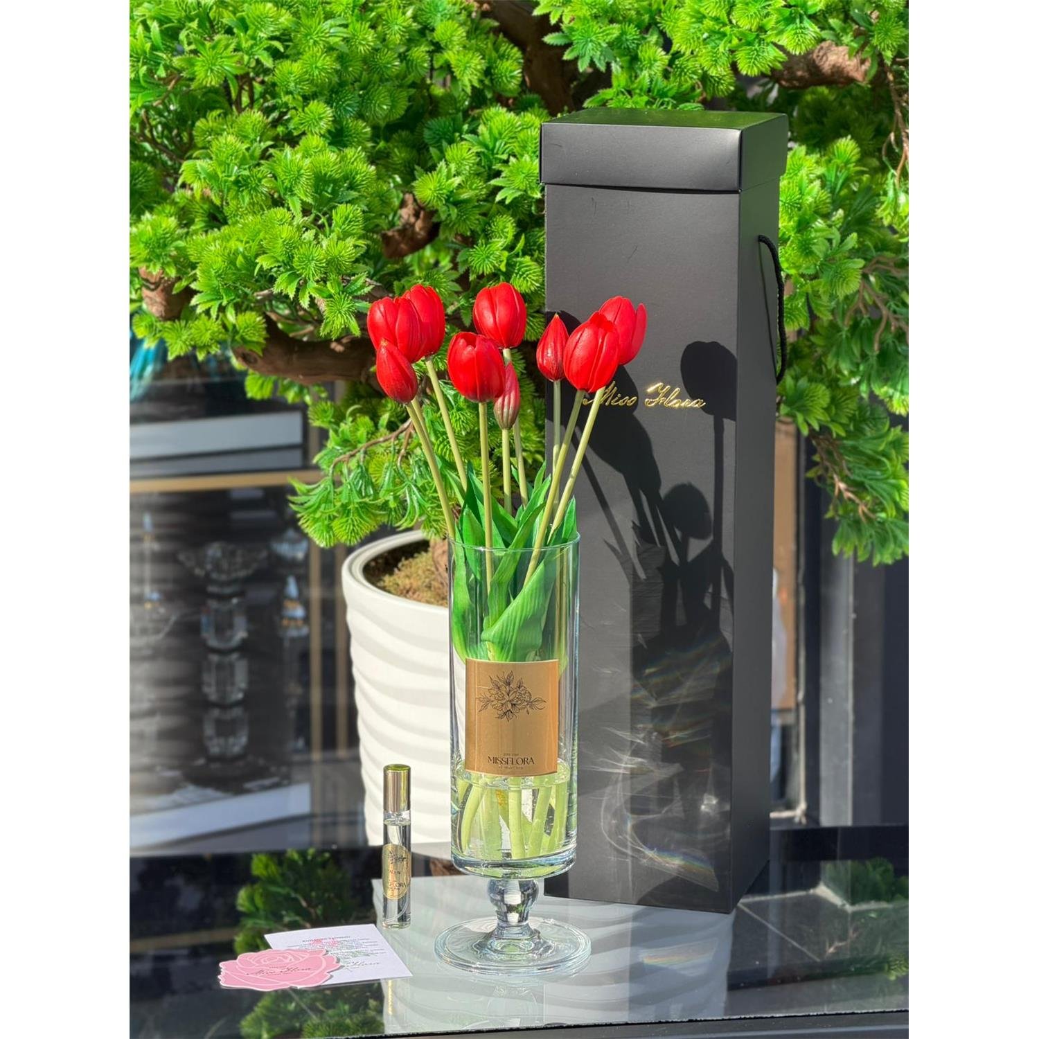 CAM VAZOLU ISLAK LALE KIRMIZI ESKİTME