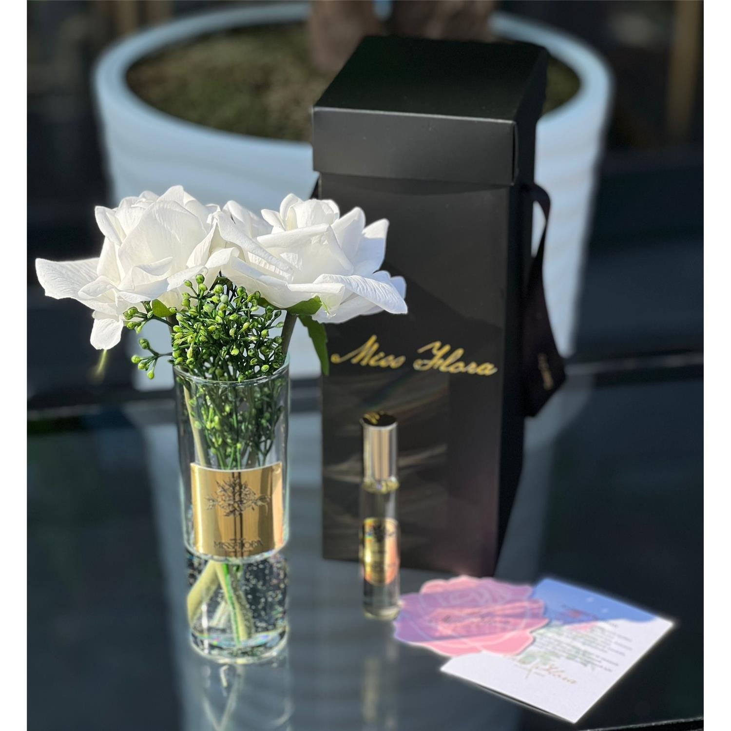 CAM VAZOLU DOKULU 2Lİ GÜL BEYAZ ESKİTME