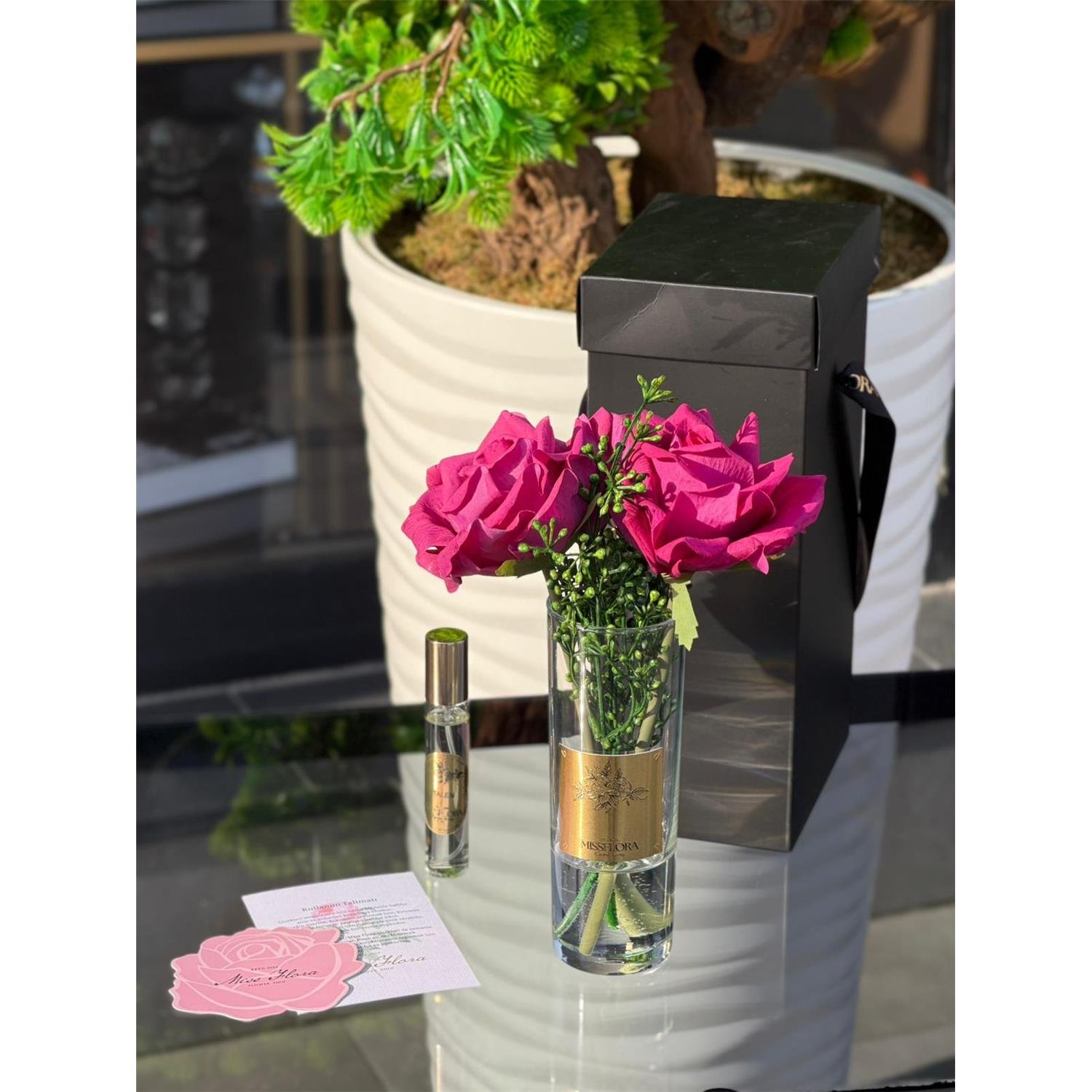 CAM VAZOLU DOKULU 2Lİ GÜL BORDO ESKİTME