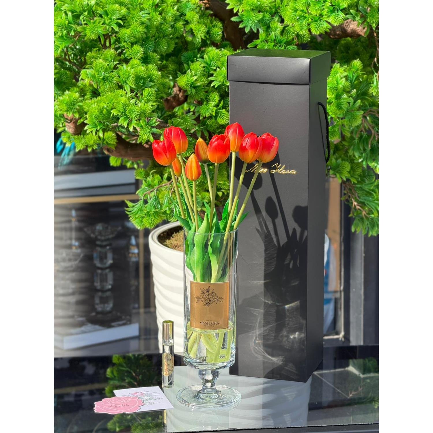 CAM VAZOLU ISLAK LALE TURUNCU ESKİTME