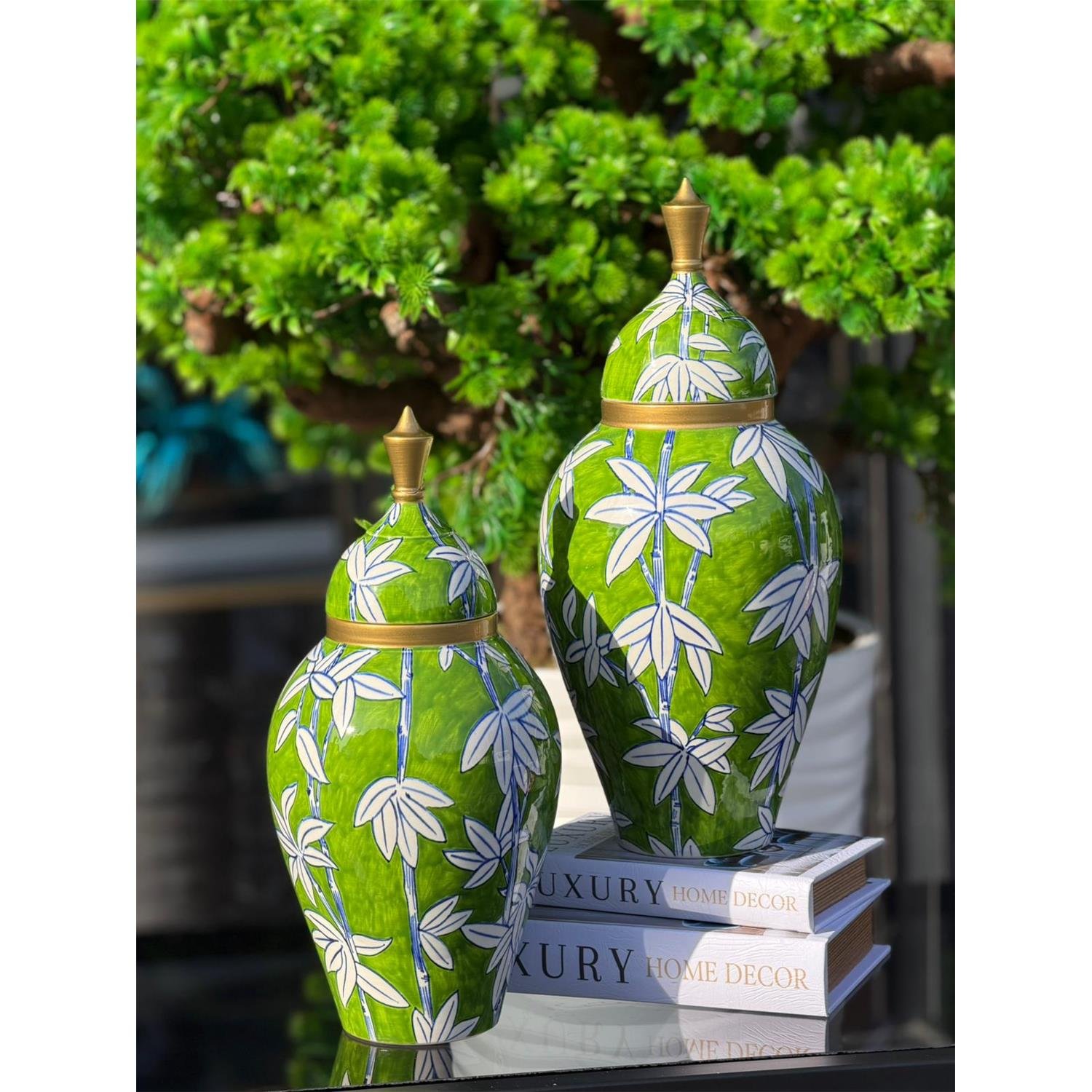 2 Lİ YEŞİL YAPRAK DESEN BÜYÜK KÜÇÜK ASİL KÜP