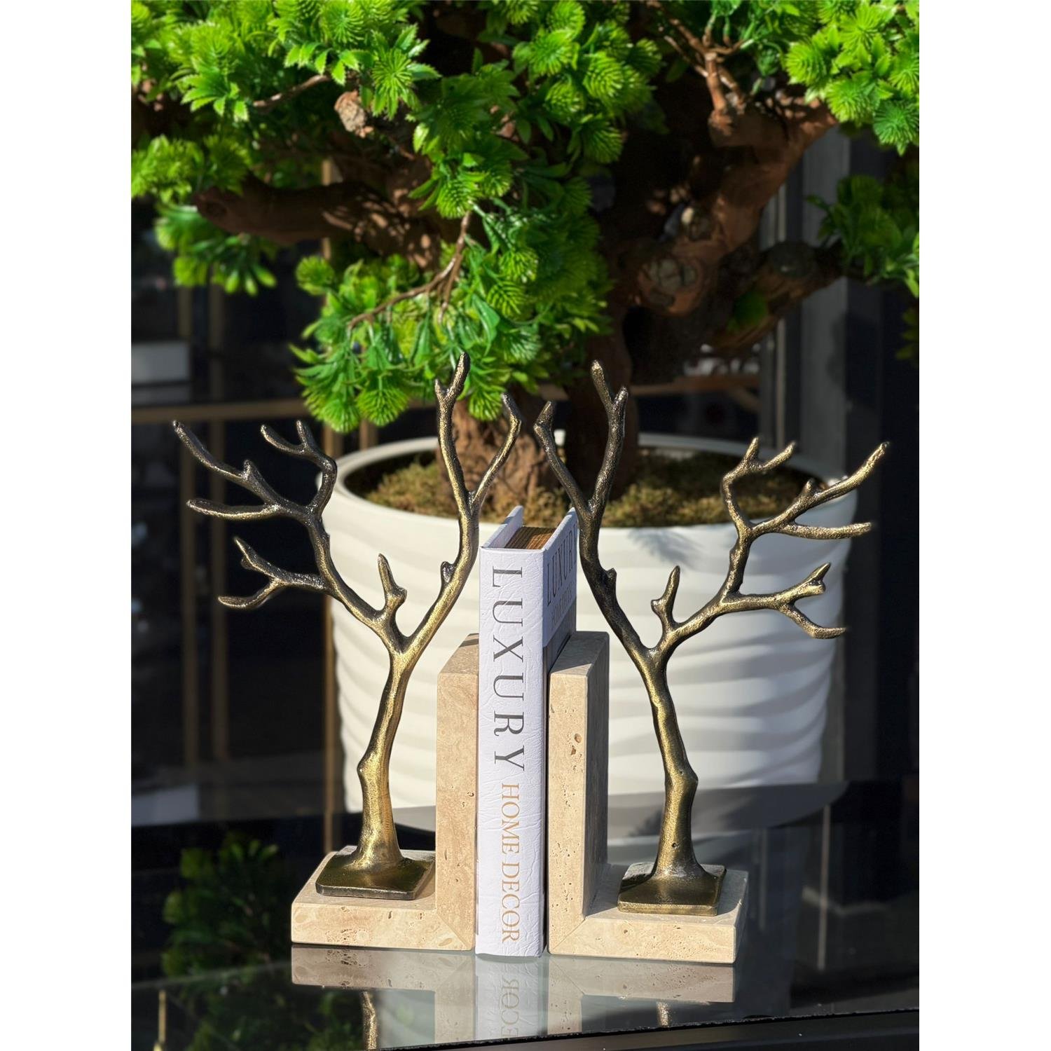 AĞAÇ KİTAP TUTUCU TRAVERTEN ESKİTME