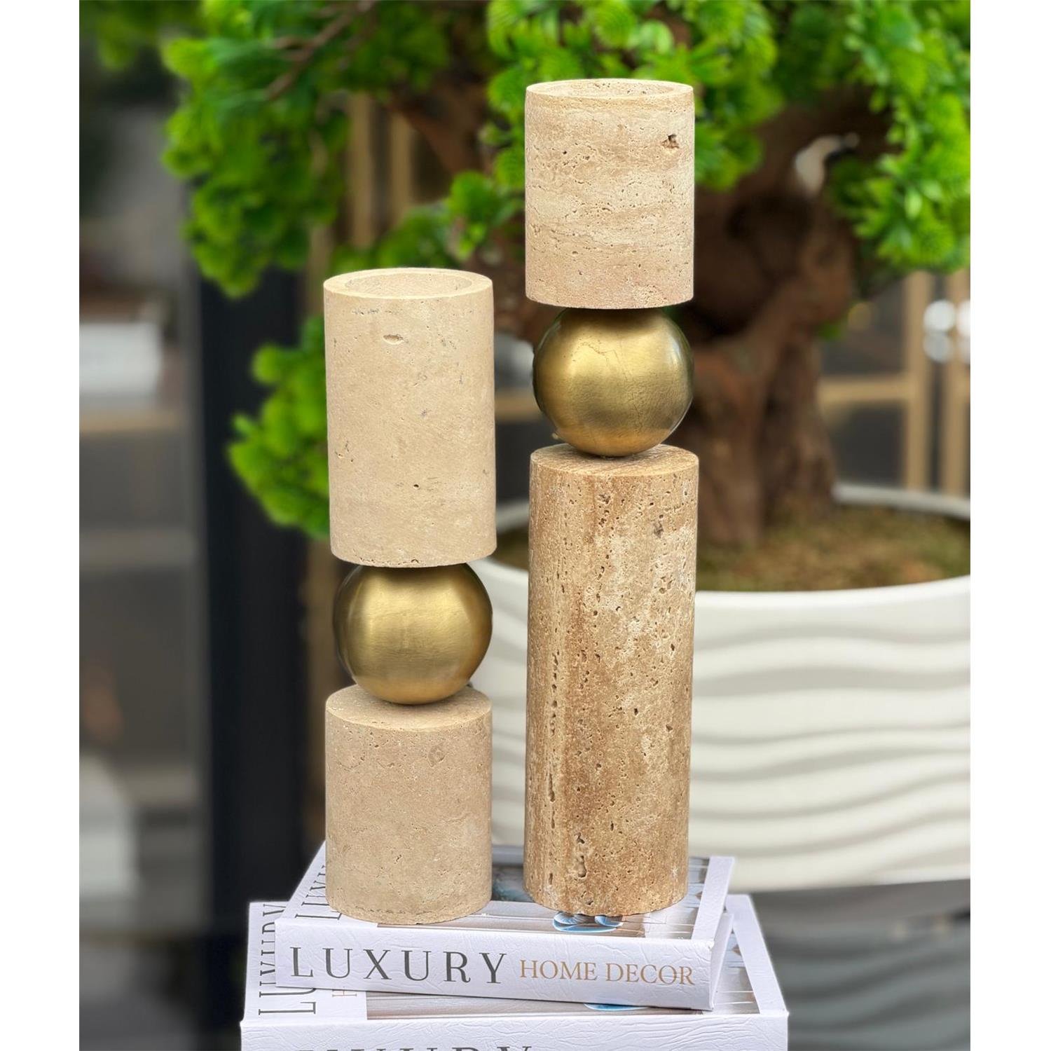 2 Lİ 30-40CM ORTASI METAL TOP ŞAMDAN TRAVERTEN ESK