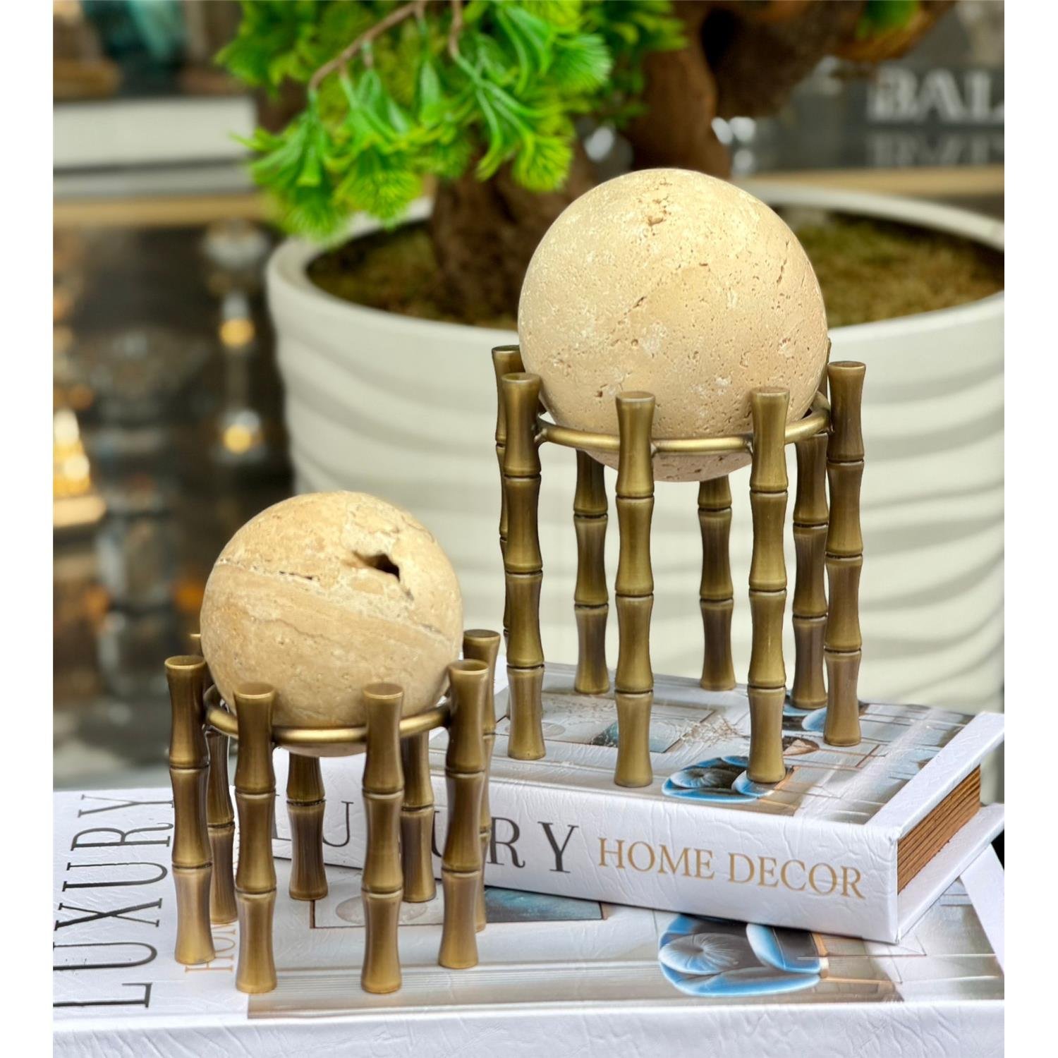 2 Lİ SET BAMBU ALYA DEKOR TRAVERTEN TOP